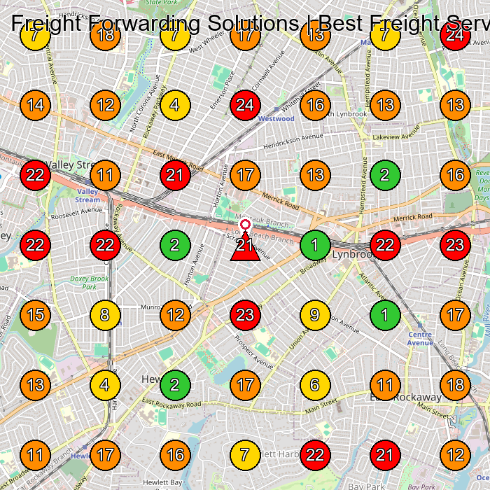 Freight Forwarding Solutions | Best Freight Services Worldwide Shipping And Mailing Service GeoGrid ranking map for Lynbrook NY